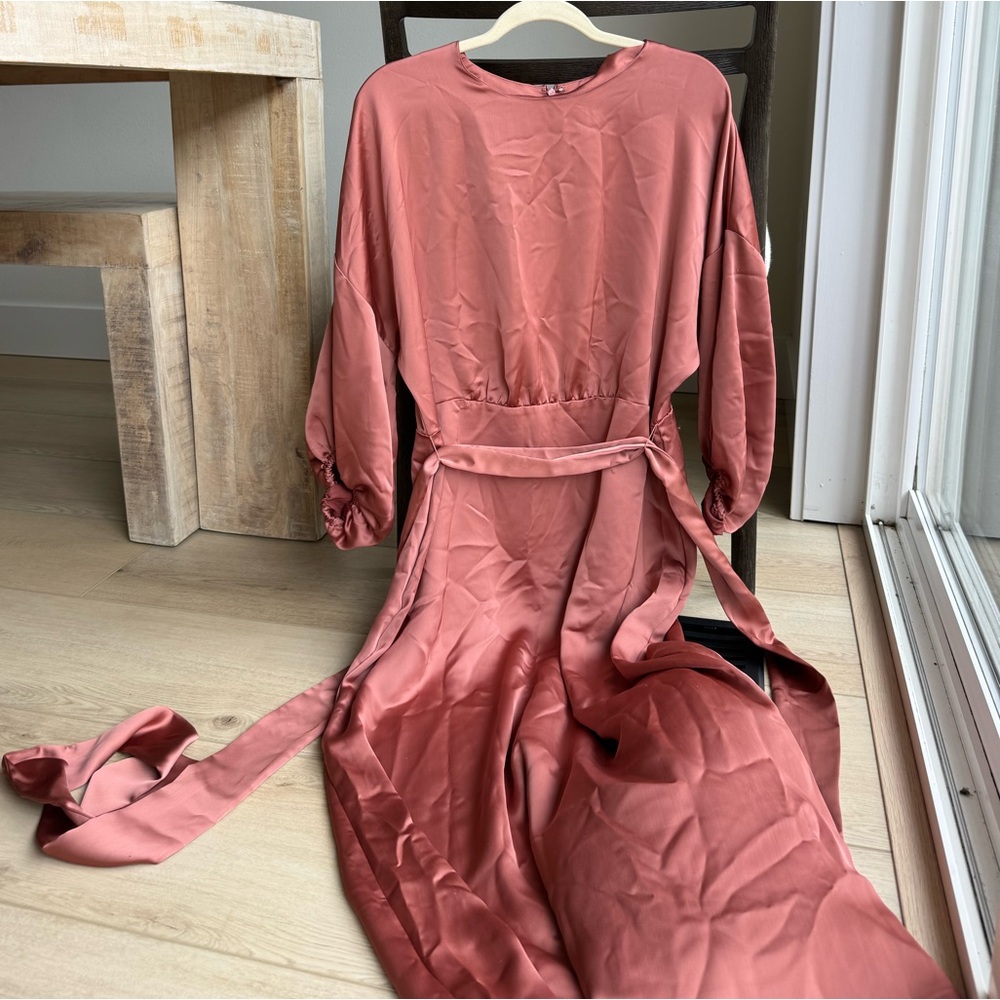 Midi waist tie long sleeve dress